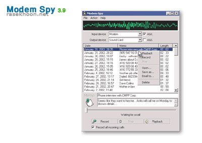 ضبط مکالمات تلفنی Modem Spy 4.00 ضبط مکالمات تلفنی Modem Spy 4.00