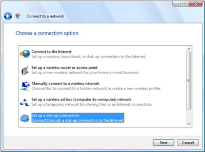 ساختن یک Dialup Connection در ویندوز ویستا ساختن یک Dialup Connection در ویندوز ویستا
