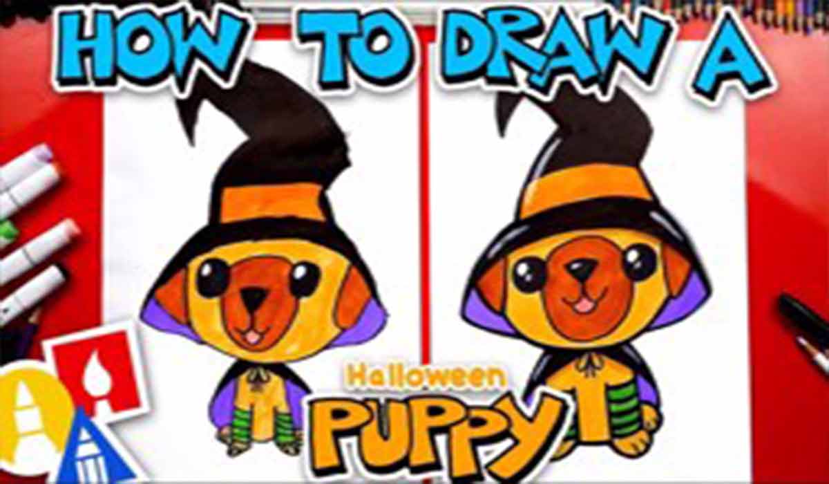 آموزش نقاشی به کودکان | توله سگ هالووین
