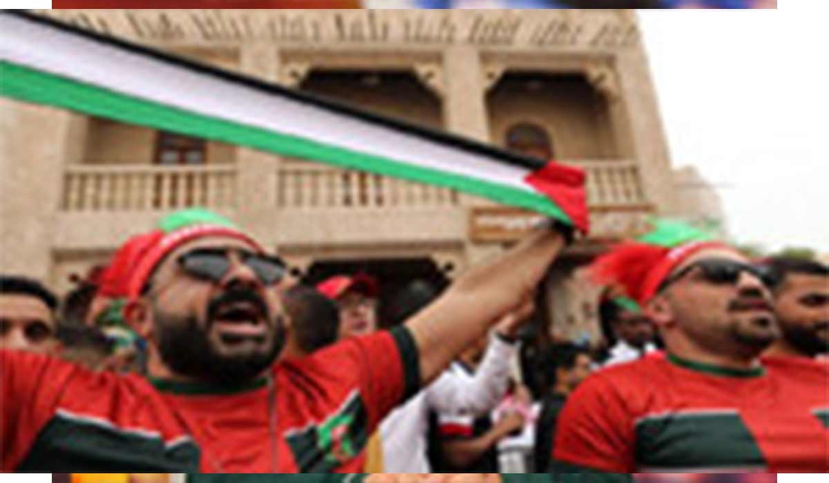 «فلسطین فلسطین» توسط هواداران تیم ملی مراکش در دوحه
