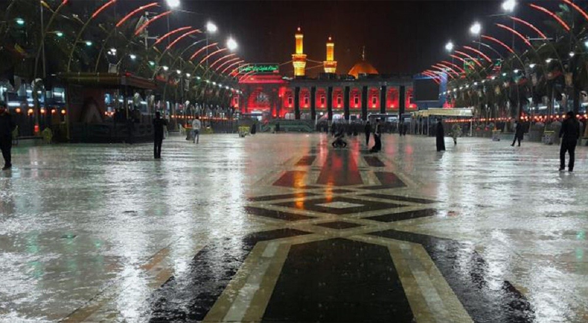 بارش رحمت الهی در کربلای معلی در شام اربعین حسینی