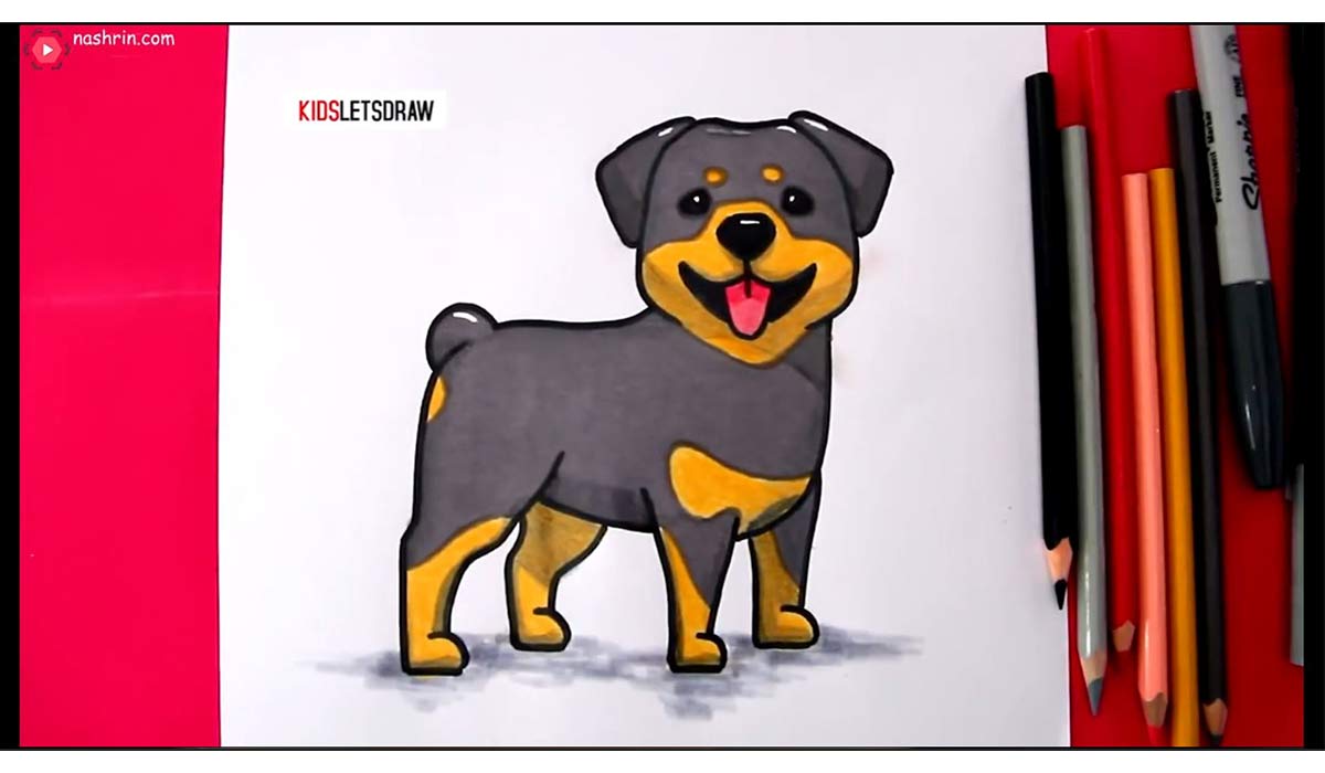 آموزش نقاشی به کودکان | سگ قهوه ای