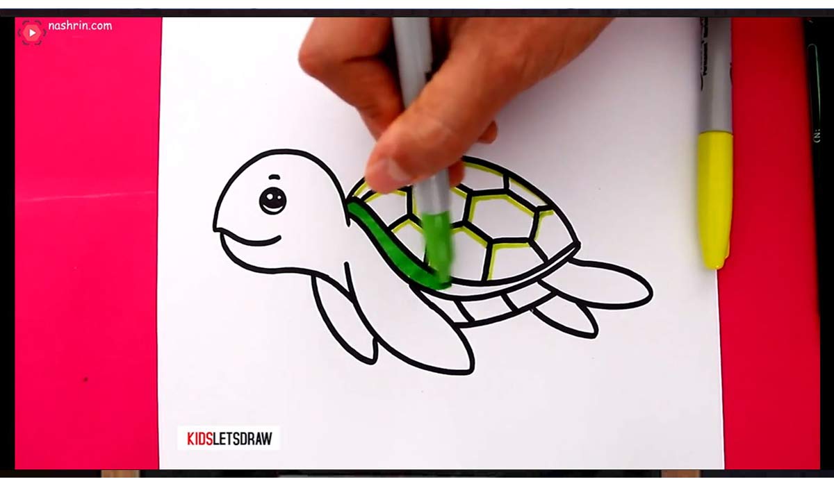 آموزش نقاشی به کودکان | لاکپشت شناور