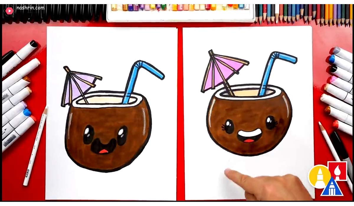 آموزش نقاشی به کودکان | نوشیدنی نارگیل