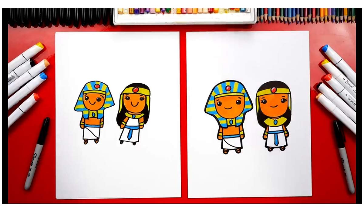 آموزش نقاشی به کودکان | پادشاه مصر و ملکه