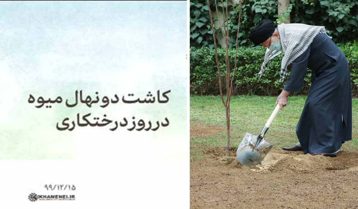 کاشت دو نهال میوه در روز درختکاری توسط مقام معظم رهبری