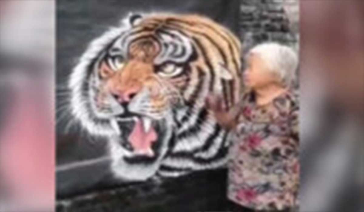 تابلوی نقاشی شگفت‌انگیز یک پیرزن تایلندی روی دیوار!