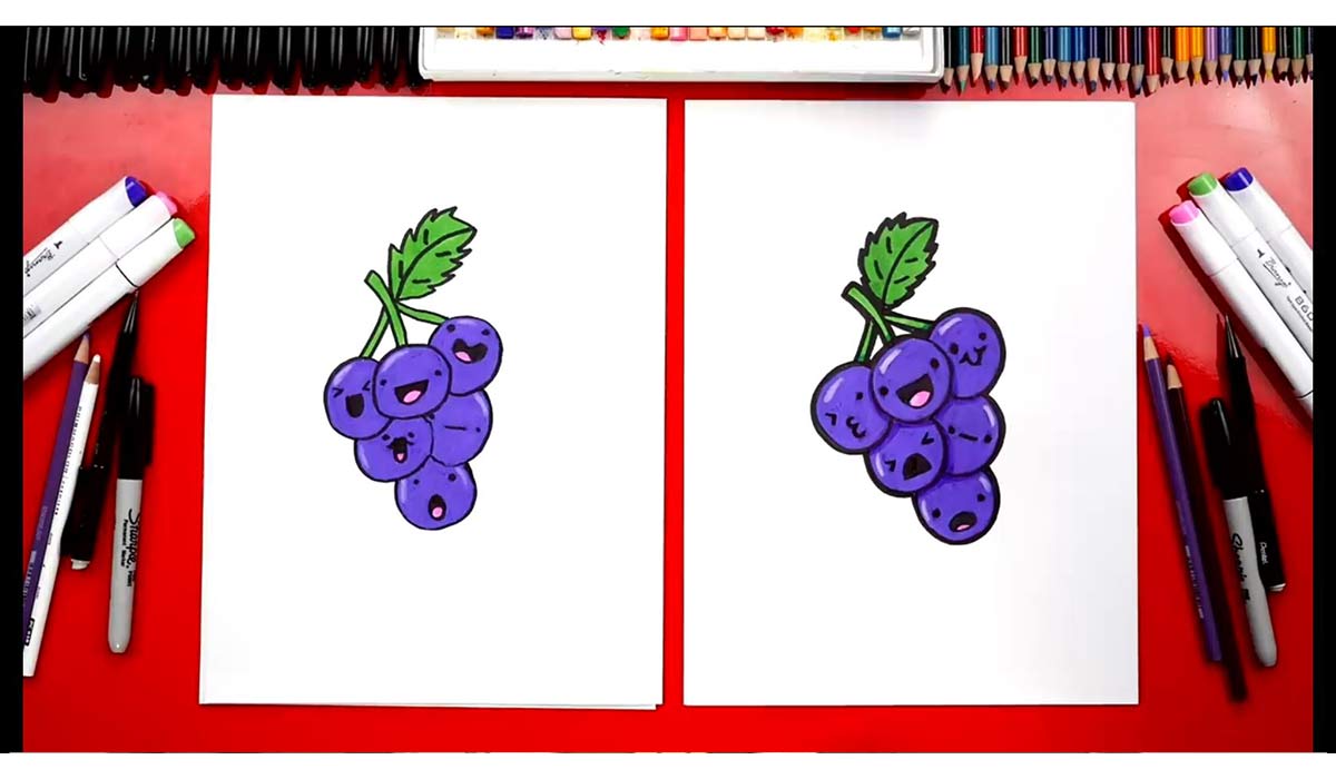 آموزش نقاشی به کودکان | خوشه میوه بلوبری