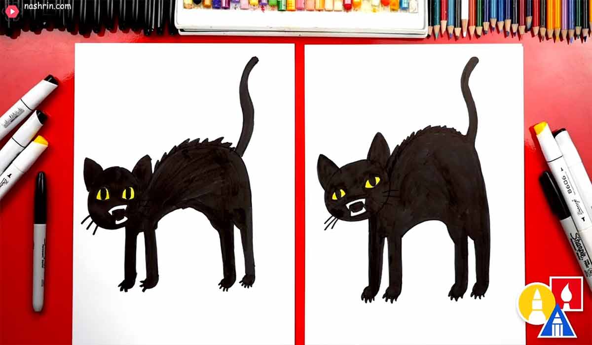 آموزش نقاشی به کودکان | شبح گربه سیاه