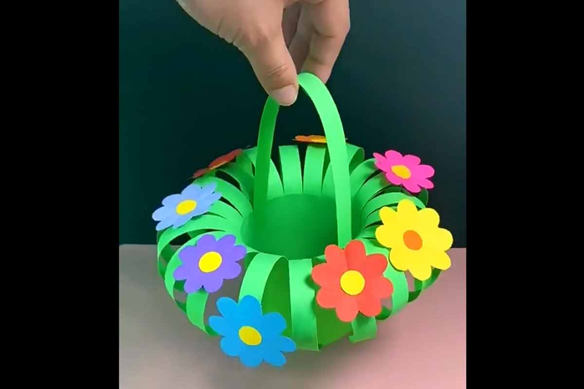 ساخت سبد گل با کاغذ رنگی