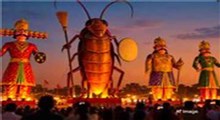هندی‌ها یک مجسمه سوسک ۹ متری را به آتش کشیدند + فیلم