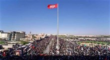اهتزاز پرچم "قوموا لله" در تشییع پیکر رهبر شهید ایران در نجف