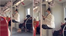 آویزان شدن یک زن از موهایش در مترو!