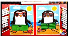 آموزش نقاشی به کودکان | پنگوئن تابستانی