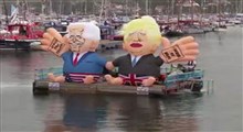 عروسک های بادی بایدن و جانسون در آب‌های انگلیس