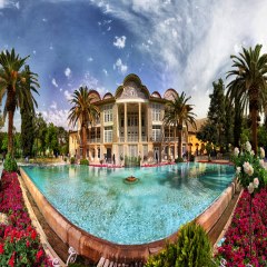 نمایی از صحن و عمارت باغ ارم شیراز
