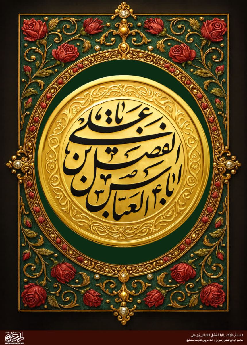 پوستر حضرت ابوالفضل العباس(ع) به سبک تذهیب گل سرخ