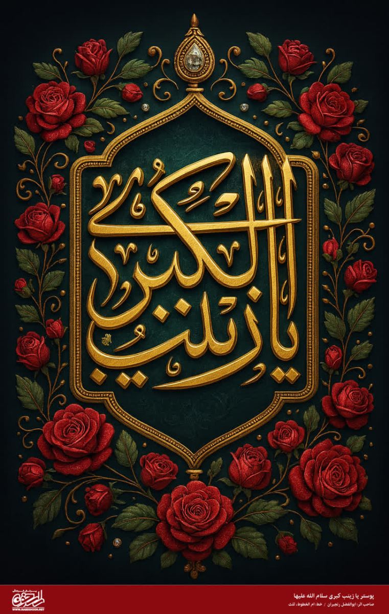 پوستر حضرت زینب(س) به سبک تذهیب گل سرخ