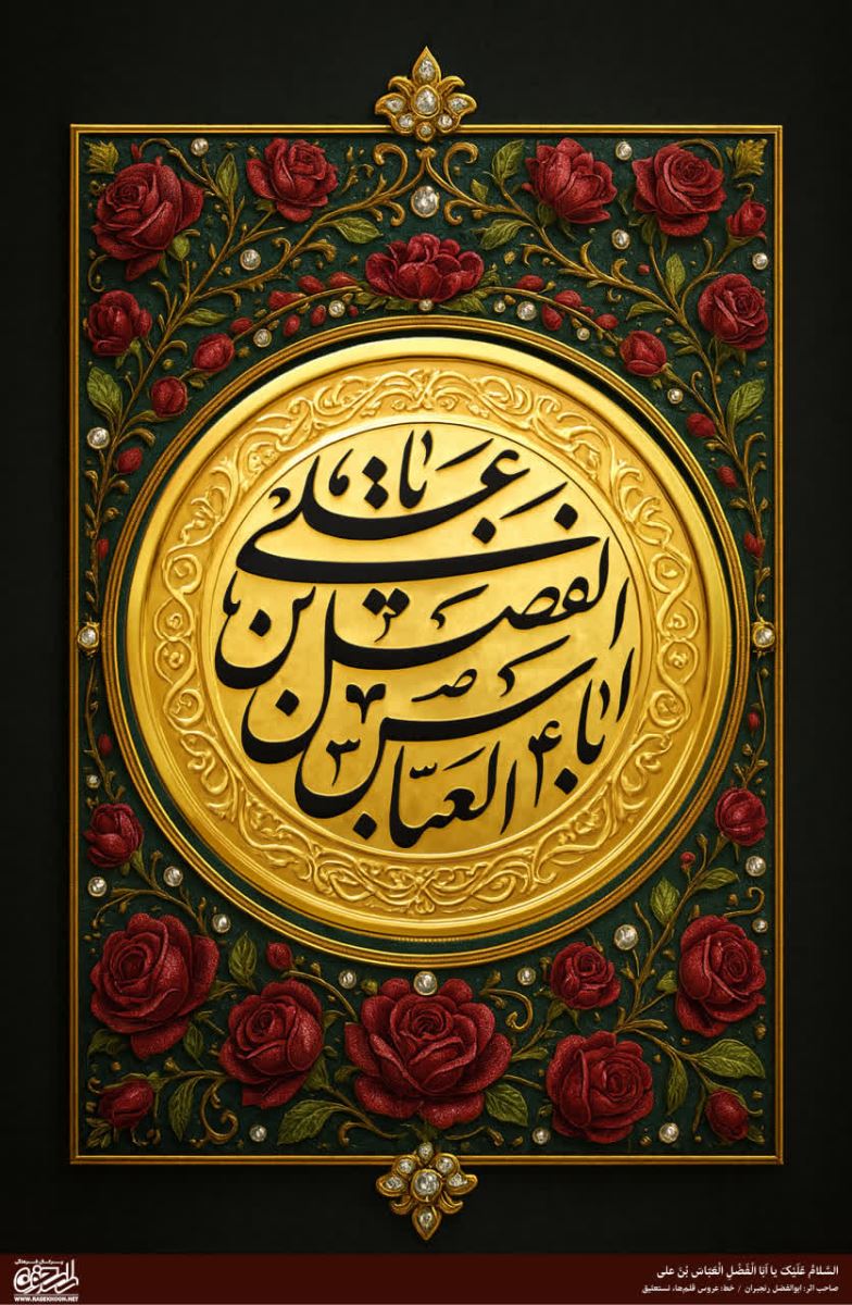 پوستر حضرت ابوالفضل العباس(ع) به سبک تذهیب گل سرخ