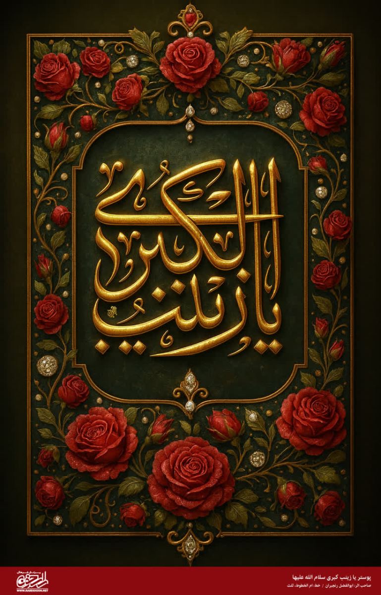 پوستر حضرت زینب(س) به سبک تذهیب گل سرخ