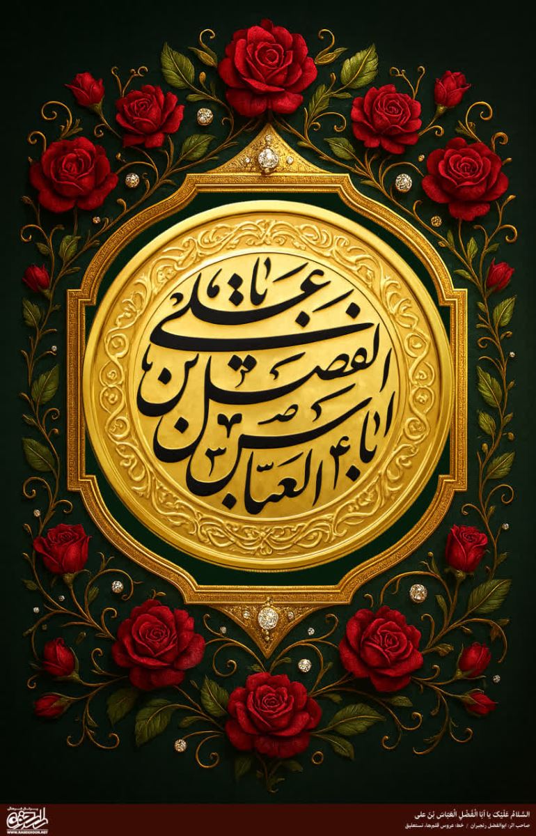 پوستر حضرت ابوالفضل العباس(ع) به سبک تذهیب گل سرخ