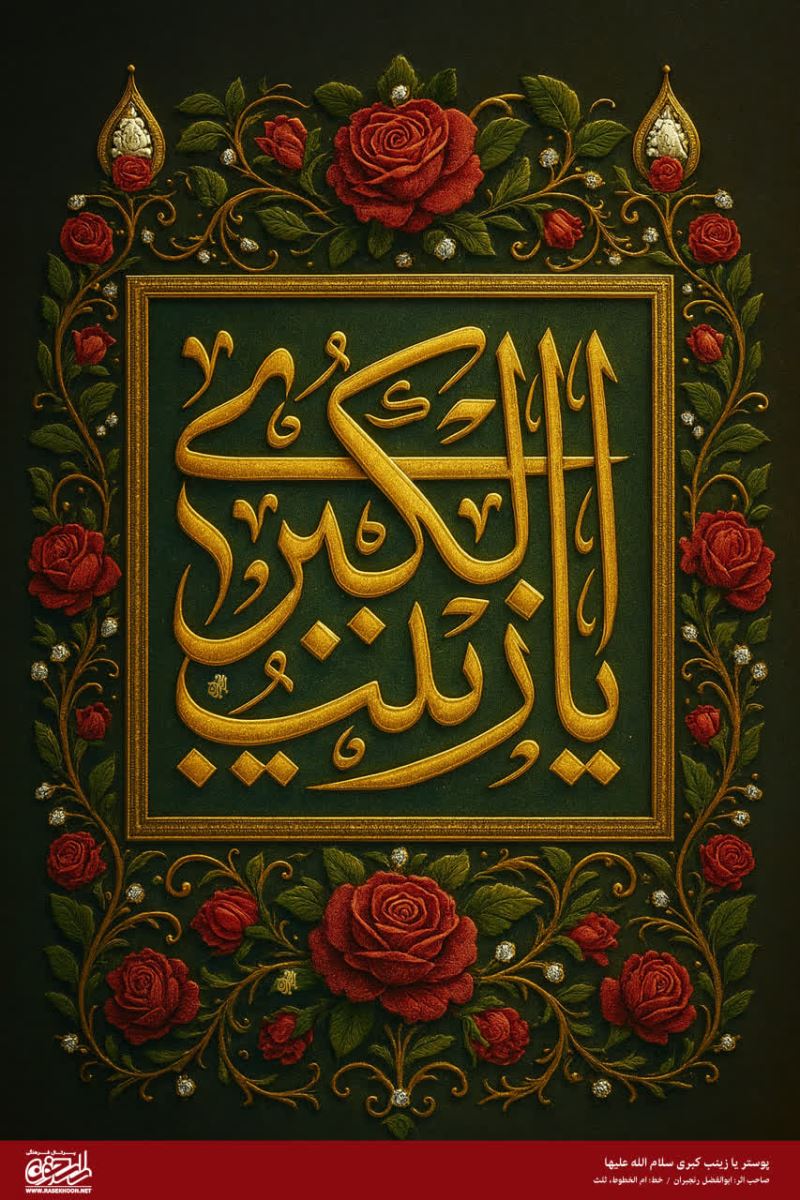 پوستر حضرت زینب(س) به سبک تذهیب گل سرخ