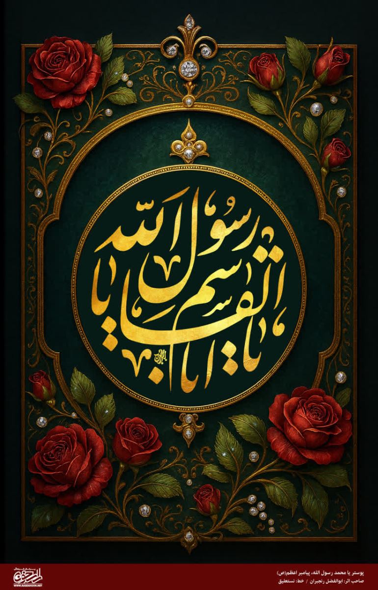 پوستر یا محمد رسول الله(ص) به سبک تذهیب گل سرخ