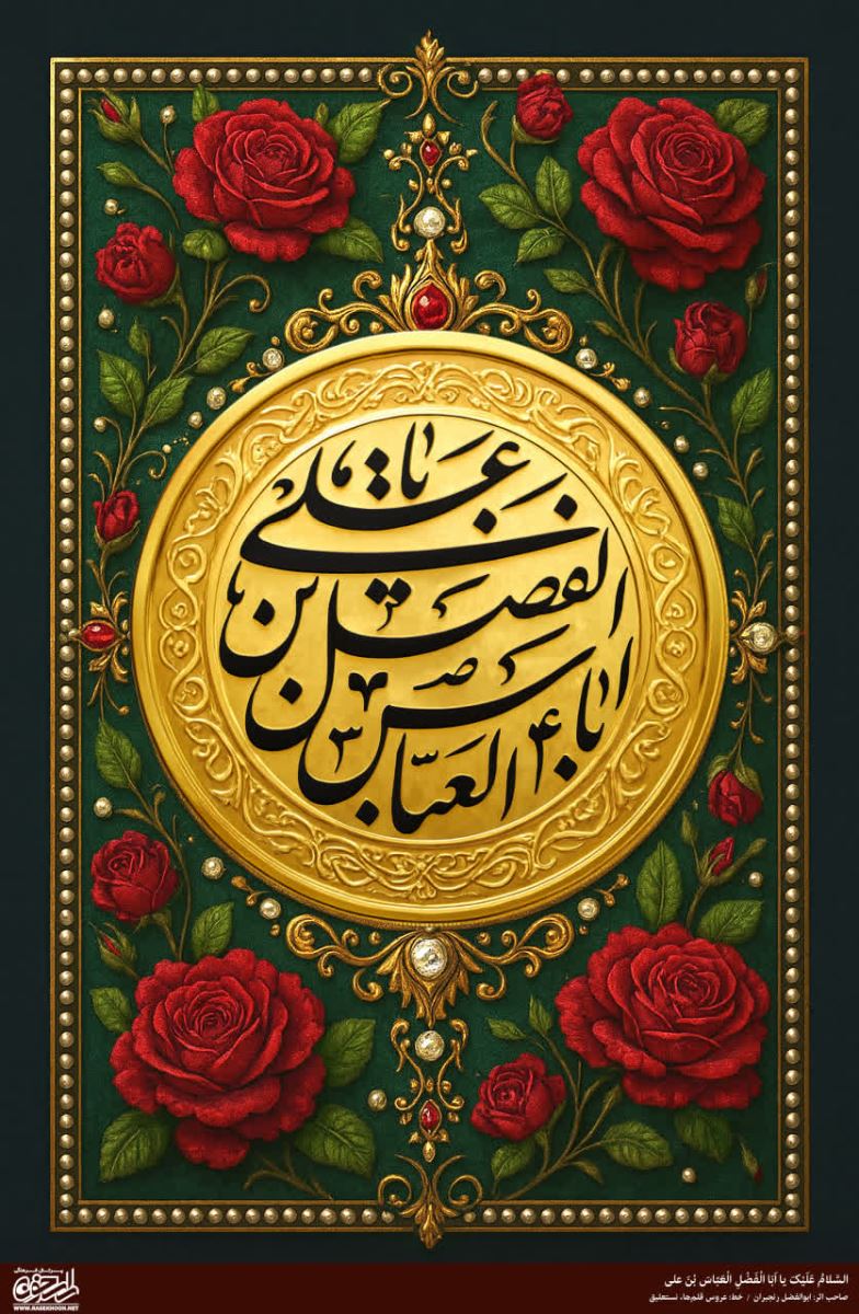 پوستر حضرت ابوالفضل العباس(ع) به سبک تذهیب گل سرخ
