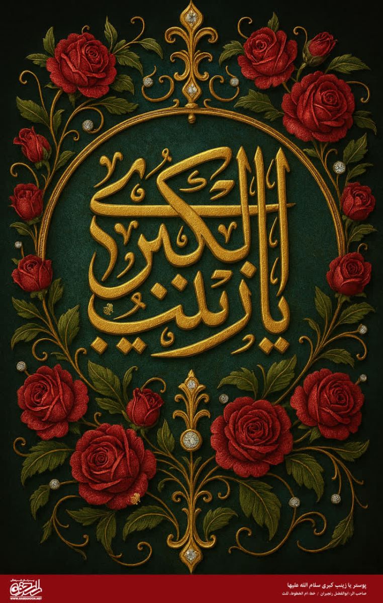 پوستر حضرت زینب(س) به سبک تذهیب گل سرخ