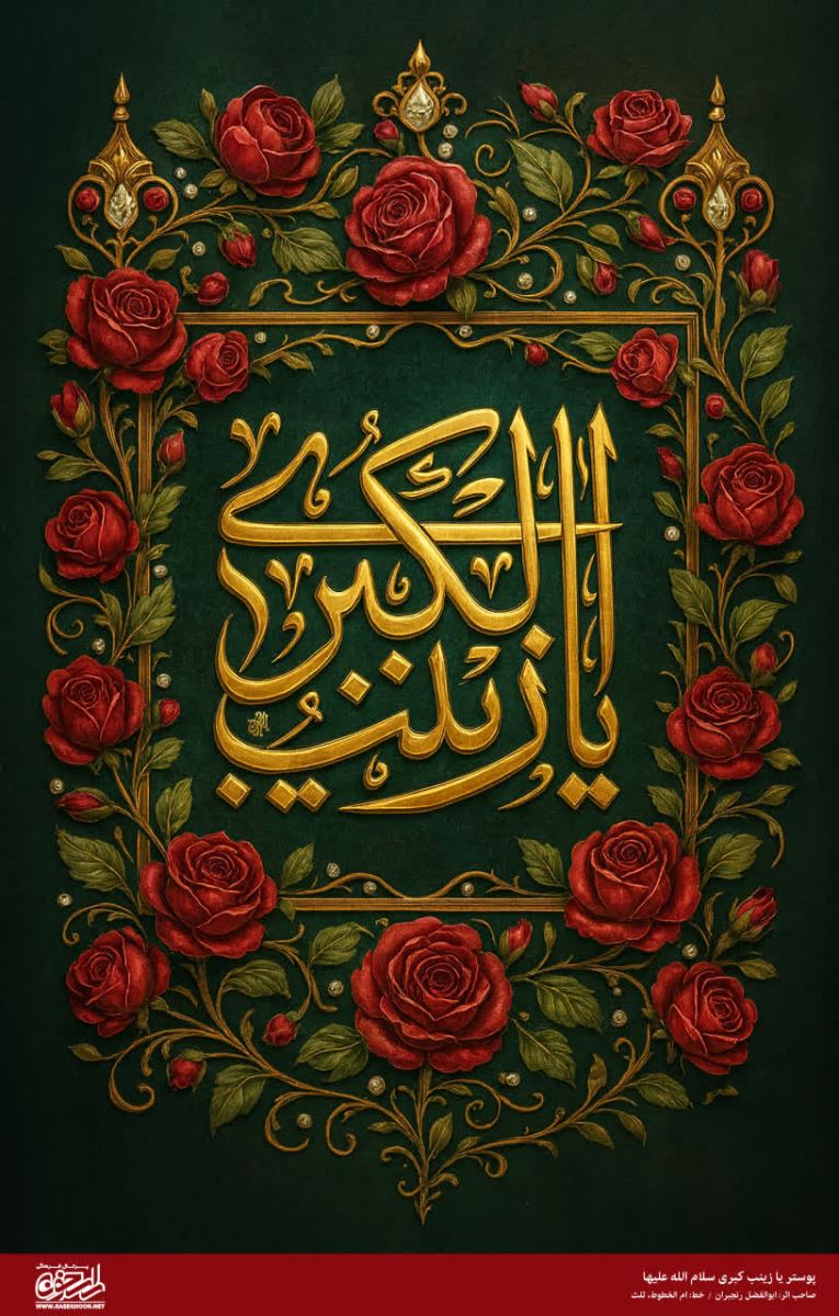 پوستر حضرت زینب(س) به سبک تذهیب گل سرخ