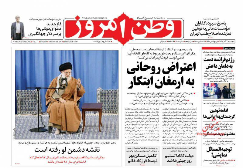 صفحه نخست روزنامه‌های امروز پنج شنبه 1397/9/22