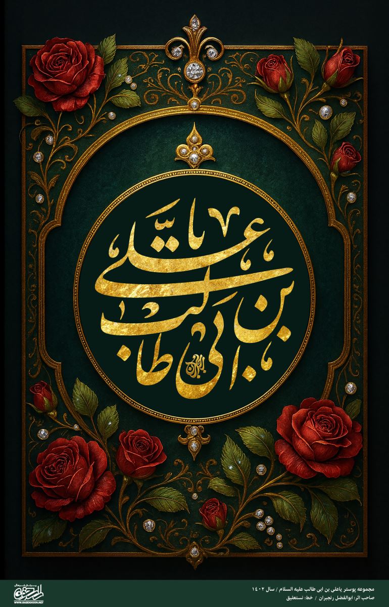 پوستر یا علی بن ابی‌طالب(ع) به سبک تذهیب گل سرخ