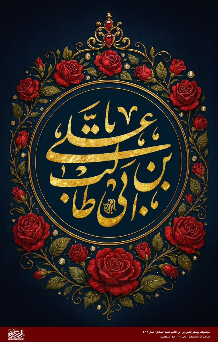 پوستر یا علی بن ابی‌طالب(ع) به سبک تذهیب گل سرخ