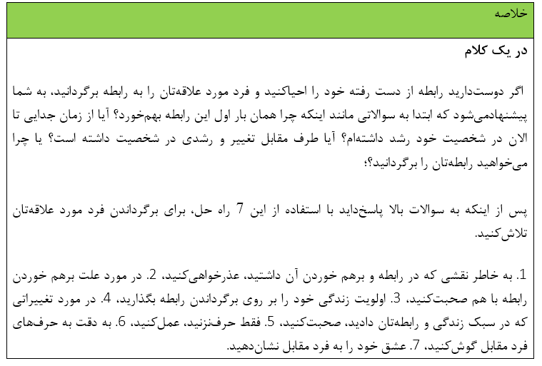 برگرداندن رابطه از دست رفته (چطور عشقم را برگردانم؟)