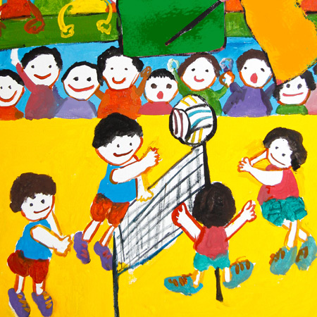 نقاشی کودکانه والیبال