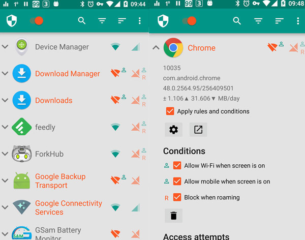 قطع دسترسی برنامه ها به اینترنت