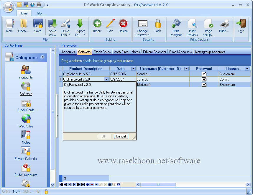 مدیریت پسورد و حسابهای شخصی با OrgPassword 3.4