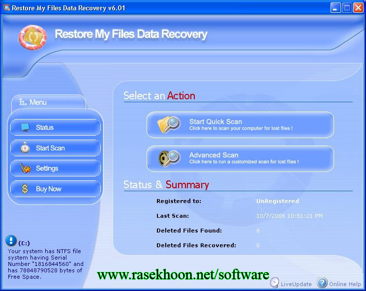 بازیابی آسان فایل ها با Restore My Files Data Recovery v6.01 Final بازیابی آسان فایل ها با Restore My Files Data Recovery v6.01 Final