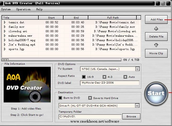  رایت دی وی دی فیلم با AoA DVD Creator 2.5.2.2